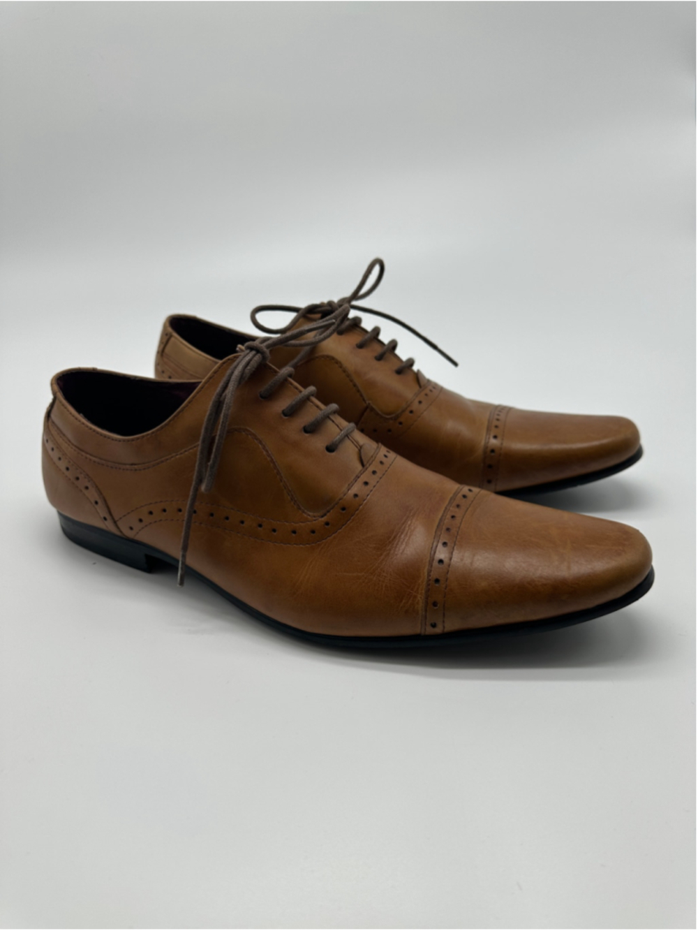 Jones Bootmaker Mens Tan Leather Cap Toe Oxford Brogue Dress Shoes Size EU 44